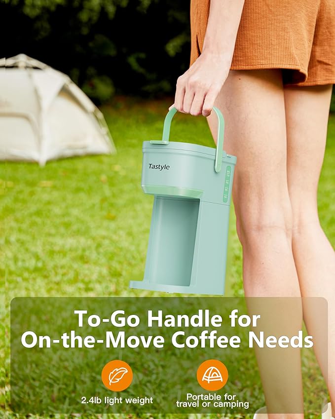 Single Serve One Cup Coffee Maker for K Cups and Grounds Mini Coffee Maker with Portable Handle 6 to 12 Oz Brew Size for Travel Camping Office RV and Dorm 120V Oasis