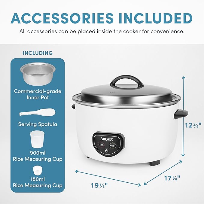 Aroma Housewares Commercial 60-Cup (Cooked) / 14Qt. Rice &amp Grain Cooker (ARC-1430E) White