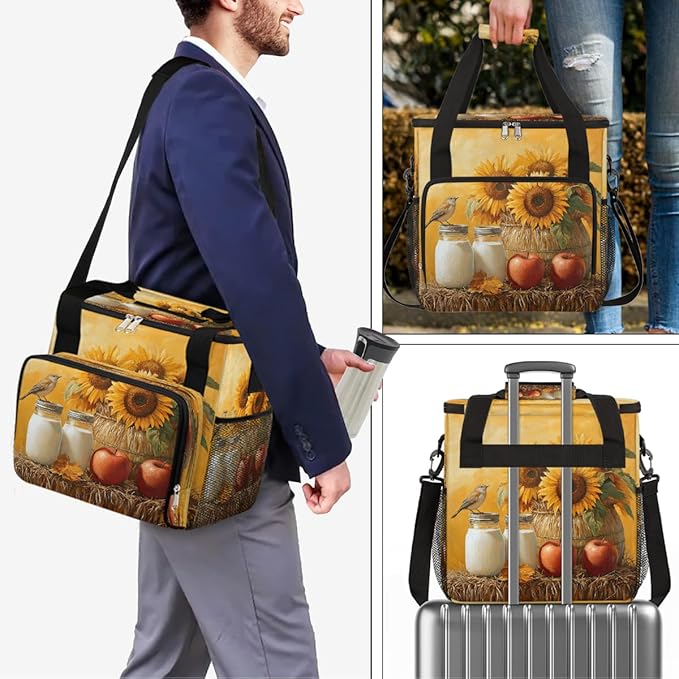 Yellow Sunflower Apple Coffee Maker Carring Bag Travel Carrying Storage Tote Bag Compatible with Keurig K-Mini or K-Mini Plus Portable Single Serve Coffee Brewer Case with Pockets for K-cup Pods