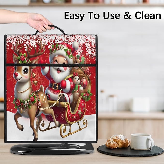cfpolar Kitchen Aid Mixer Cover Compatible with 6-8 Quarts Christmas Elk Bell Santa Claus Stand Mixer Cover Kitchen Aid Mixers Accessories Appliance Organizer Bag Dust Covers with Zipper Pocket