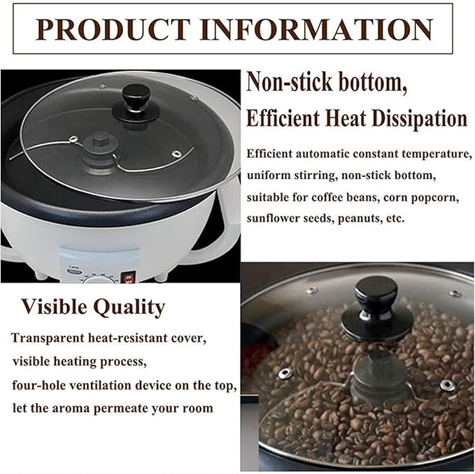 Electric Coffee Roaster Machine Household Coffee Bean Roaster Non-Stick Pot 0-240℃ Temperature Adjustment Grain Drying