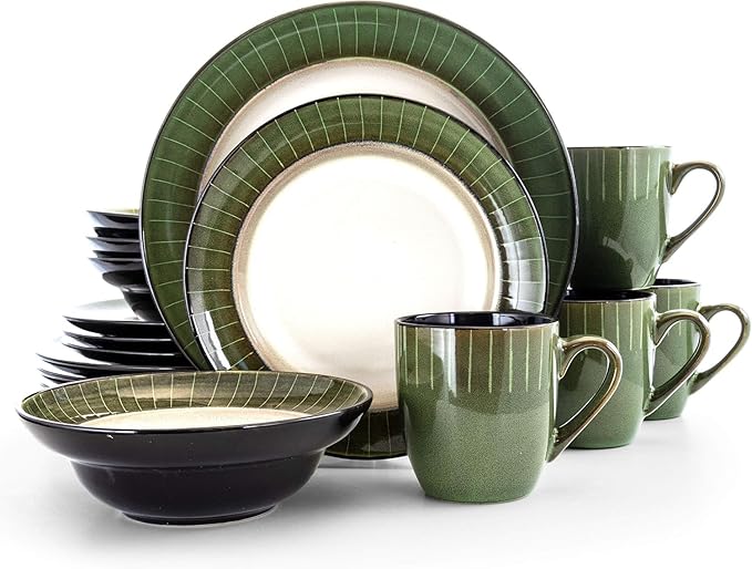 16-Piece Stoneware Dinnerware Set for 4 – Durable Microwave &amp Dishwasher Safe