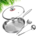 Titanium Frying Pan Titanium Hammered Cookware Set Pro Pure Titanium Frying Cookware Pan With Lid For Cooking Suitable For All Stovetops No Coating | Non-Stick (With lid 12.6in)