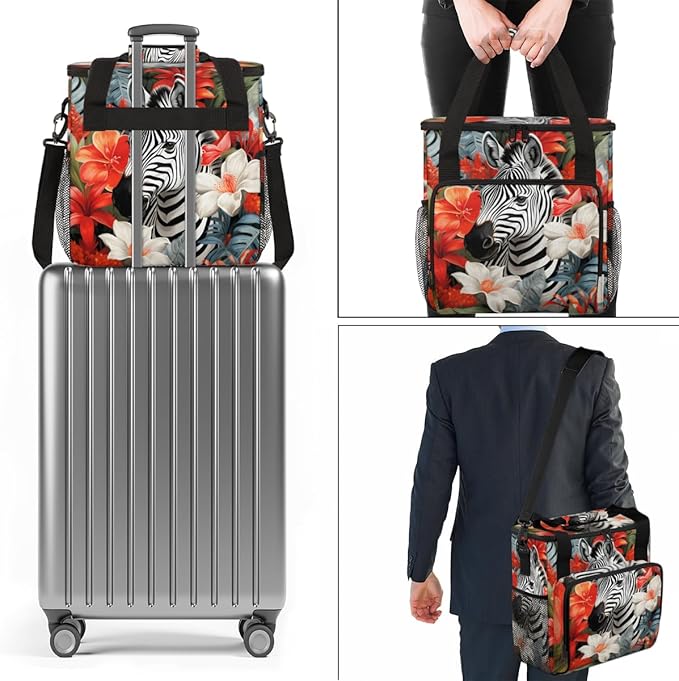 Zebra Flowers Coffee Maker Carrying Bag Portable Travel Storage Tote Bag Compatible with K-Mini or K-Mini Plus Single Serve Coffee Brewer Carrying Case with Multiple Pockets &amp Shoulder Strap