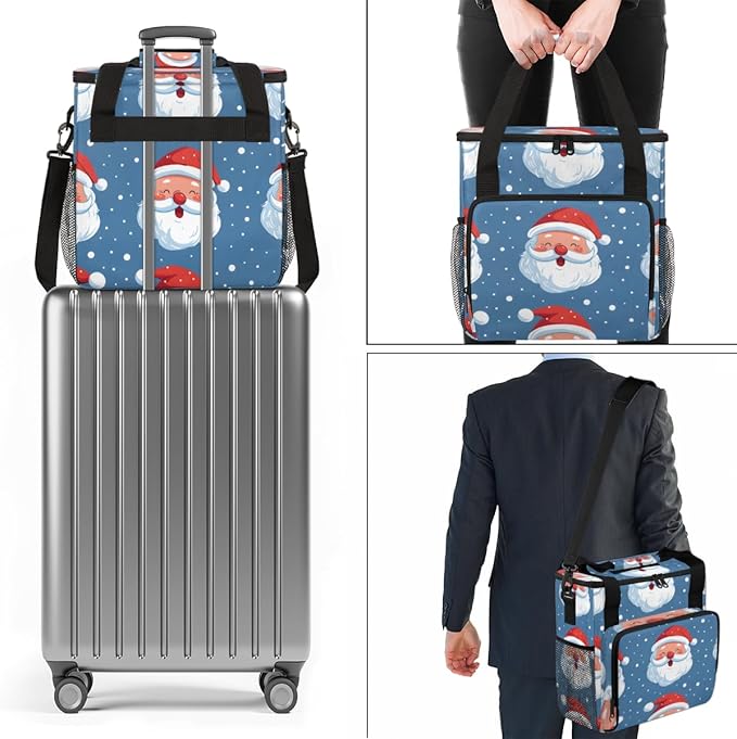 Abstract Santa Claus Coffee Maker Carrying Bag Bright Santa Claus Travel Storage Bag Compatible with K-Mini or K-Mini Plus Single Serve Coffee Brewer Carrying Case with Pockets &amp Shoulder Strap