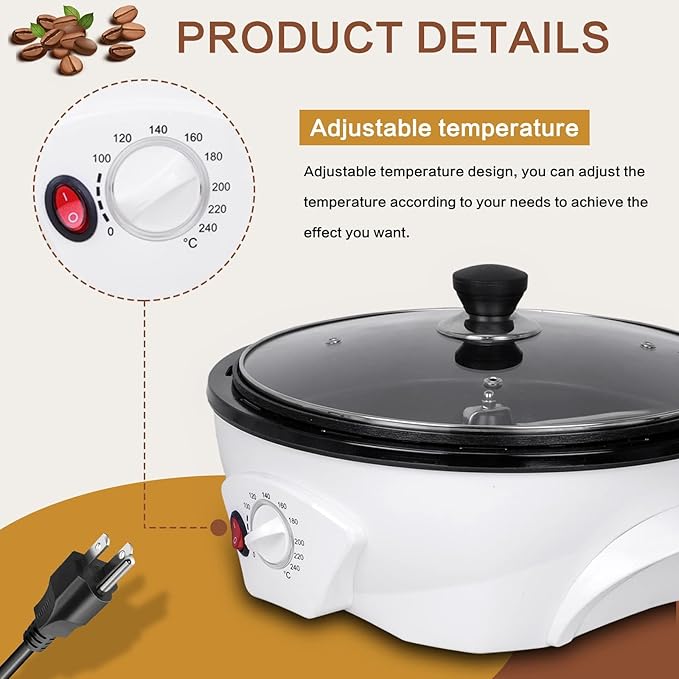 Electric Coffee Roaster Machine 500g/17.6oz Coffee Bean Roaster for Home Use 0-240℃ Non-Stick Home Peanut Beans Roaster 800W 110V