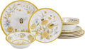 Unknown1 Bee Sweet 12-Piece Dinnerware Set Service for 4 Multi Color Off/White Yellow Floral Country Round 12 Piece Dishwasher Safe