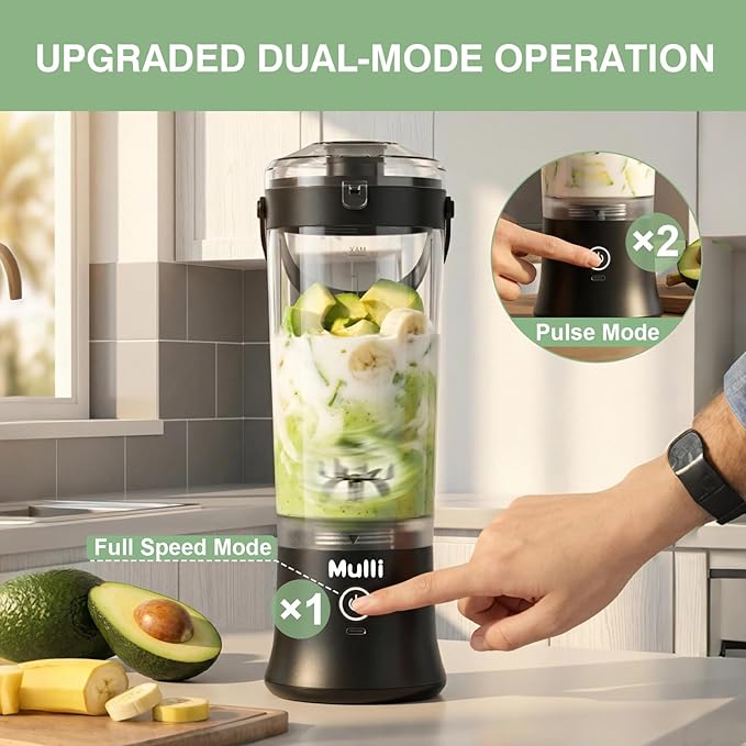 Mulli Upgraded Personal Blender17oz Portable Blender for Shakes &amp Smoothies USB-C Rechargeable BPA-Free with Leak-Proof Lid &amp Straw Lid Dishwasher Safe Cups