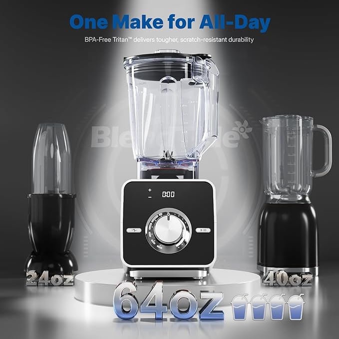 Home Blender 1400W High-Speed Blender for Ice Crushing Power Stainless Steel Blades Kitchen Timer 10 Speeds 6 Programs for Smoothies Frozen Drinks Self-Cleaning 64oz Bulk Production