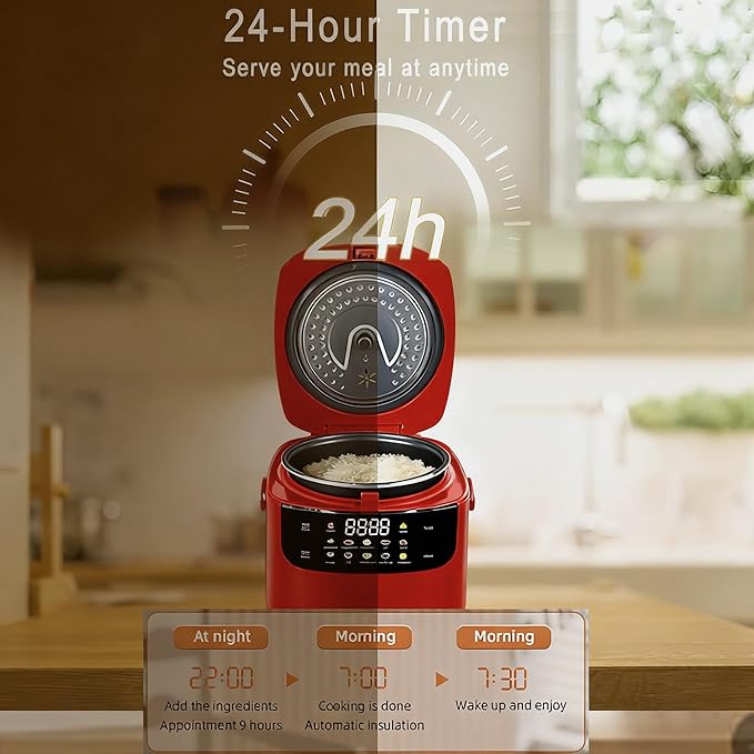 Smart Rice cooker2L Mini Protable Rice Cooker6 Cups Cooked/3 Cups Uncooked400W Non-Stick Rice Maker 24 hours Timer Delay10 FunctionsFast CookerAuto Keep Warm