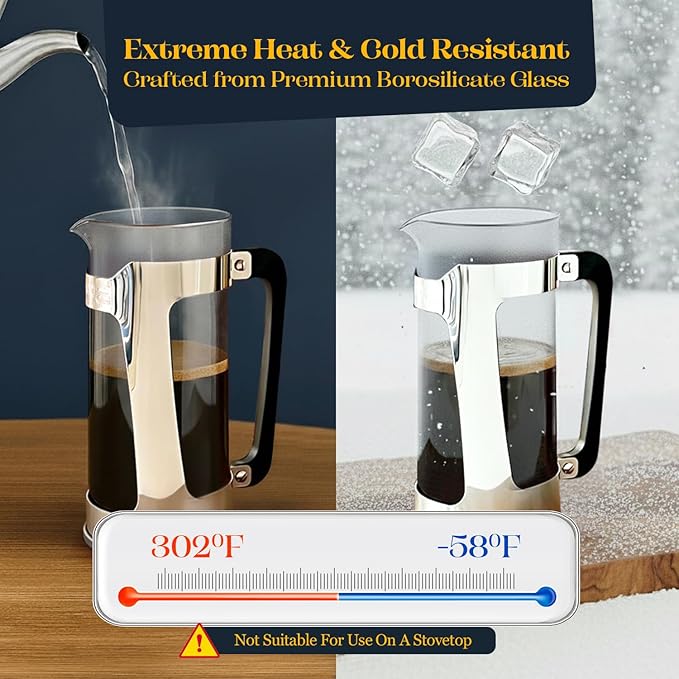 ESPRO P5 French Press Coffee Maker – Patented Double Micro-Filter for Grit Free Brew Heat-Resistant Thicker Borosilicate Glass Coffee Press – 18 oz