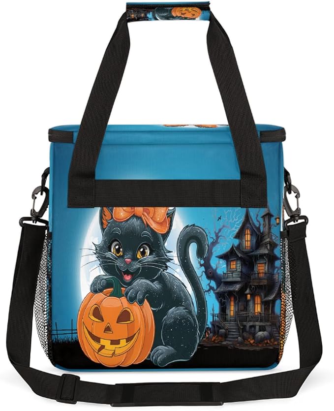 Halloween Pumpkin Cat Castle Coffee Maker Carring Bag Travel Carrying Storage Tote Bag Compatible with Keurig K-Mini or K-Mini Plus Portable Single Serve Coffee Brewer Case with Pockets