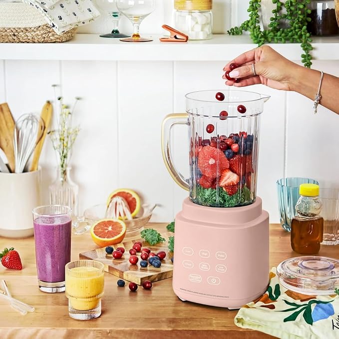 PowerExact Blender PrecisionSense Tech 3 Speeds 4 Presets 50oz BPA-Free Jar 20oz To-Go Cup No Drippy Sippy Lid Auto-Clean Dishwasher Safe Ice Crush &amp Smoothies (Rose)