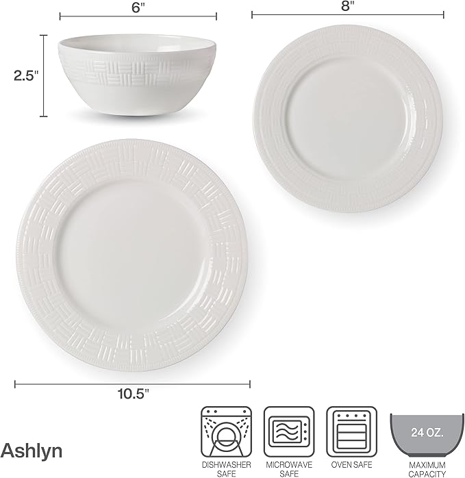 Mikasa Ashlyn Vegan Bone China Chip Resistant 12 Piece Dinnerware Set Service for 4