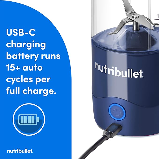 nutribullet Portable Blender Cordless 20oz Vessel Personal Blender USB-C Rechargeable Navy Blue NBPB50100NB
