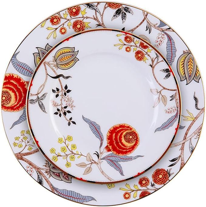 4 Piece Dinnerware Set Durable Ceramic Dinner Plate SetsExquisite Phnom Penh and Floral Design Dinner Set Plates Coffee Cup and Saucer Set Service for 1