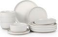 HaWare Stoneware Dinnerware Sets 12-Piece Plates and Bowls Set for 4 Dishes Set for Home Restaurant Speckled Milky White