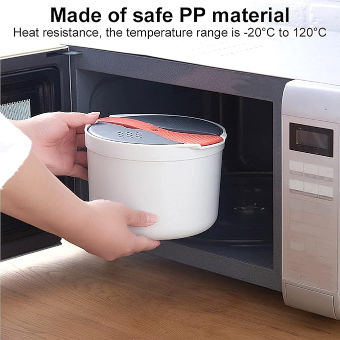 Microwave Rice Cooker 2-Layer Microwave Vegetable Steamer Non-stick 2L Rice Steamer &amp Pasta Cooker With Strainer Dishwasher Safe Microwave Steamer For Pasta Potatoes Vegetables(Orange)