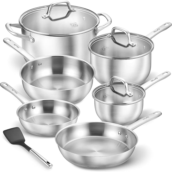 KOCH SYSTEME CS Stainless Steel Pots and Pans Set 10 Piece Stainless Steel Cookware Set for Professional Cooking Kitchen Cookware Sets Induction Compatible Cookware Set 10 Pcs Pots and Pans