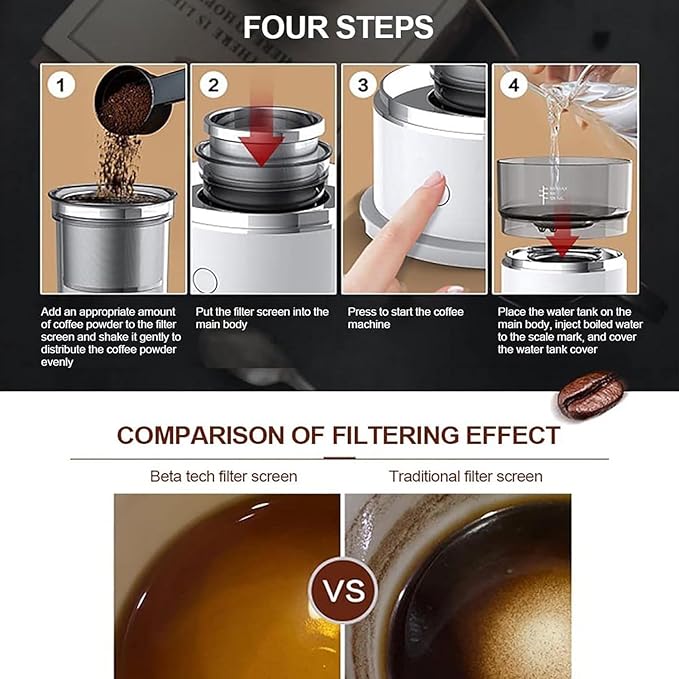 Portable Personal Coffee Maker2pcs Hand Pour Coffee Machine Hand-Pressed and Water Temperature Control. Hand-Pressed Mini&ampReusable Perfect for Home Traveling Camping Hiking