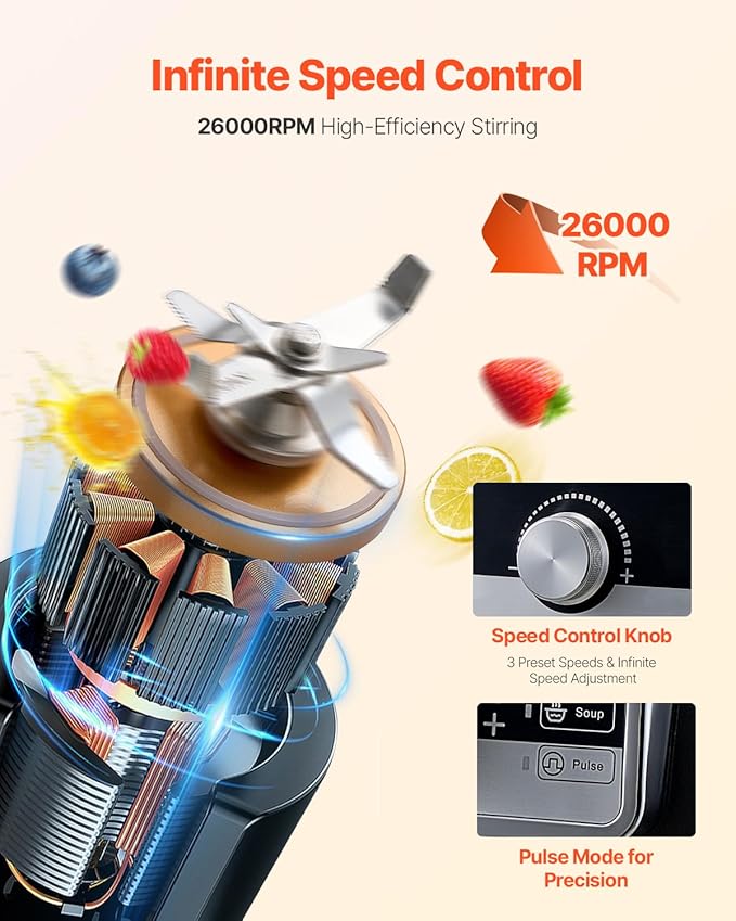 VEVOR Professional Blender for Smoothies 118 oz 1400W with Powerful Motor Multi-Functional Food Processing Blender with Noise Cover for Smoothie/Milkshake/Juice Fits for Kitchen