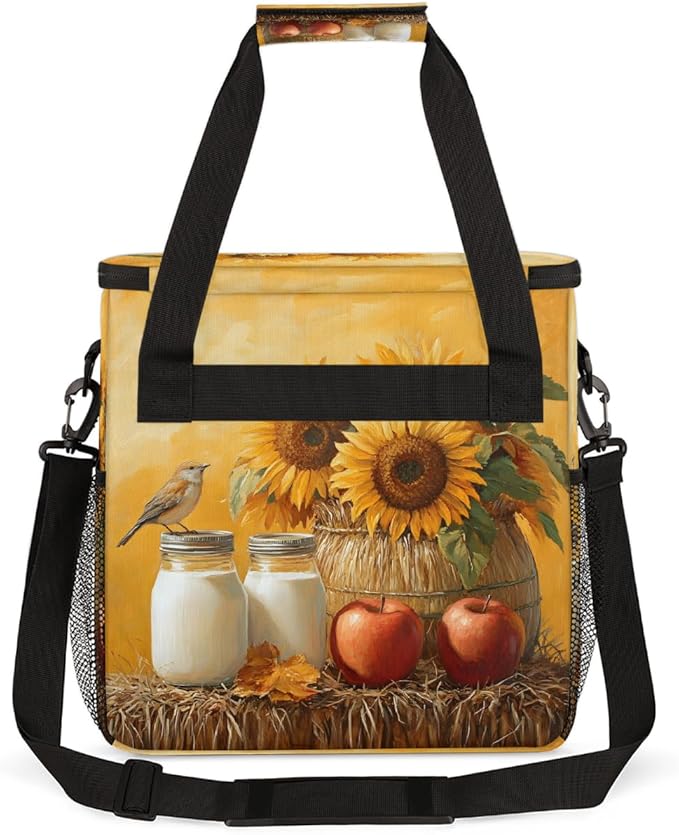 Yellow Sunflower Apple Coffee Maker Carring Bag Travel Carrying Storage Tote Bag Compatible with Keurig K-Mini or K-Mini Plus Portable Single Serve Coffee Brewer Case with Pockets for K-cup Pods