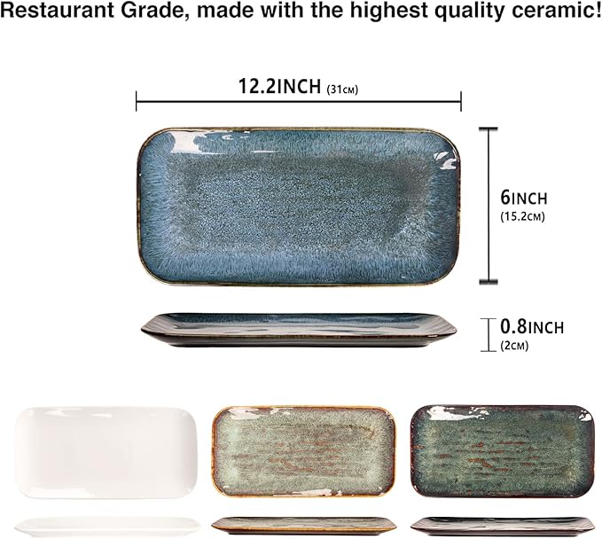Porcelain Dinner Plates Serving platters for entertaining for Fruit cheese snack Bread cupcake Salad - Scratch Resistant durable Microwave Dishwasher Safe four colors 4 PCS