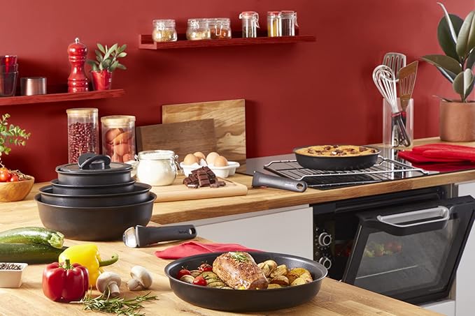 Tefal Ingenio Unlimited On 13 Piece Set Pots &amp Pans Set Stackable Easy Cleaning Non-Stick Coating Heat Indicator Induction Black L3959243