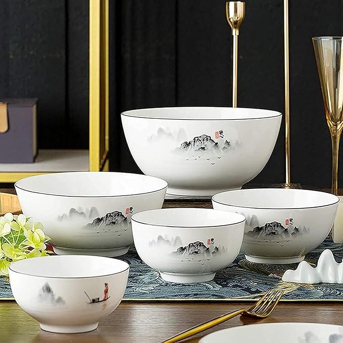 Black and White Plates and Bowls SetChinese Dinner SetDish Set/Tableware SetChinese Ancient Ink Painting Design Dinnerware Sets for 4/6-for HomeKitchen and Dinning18 Pieces