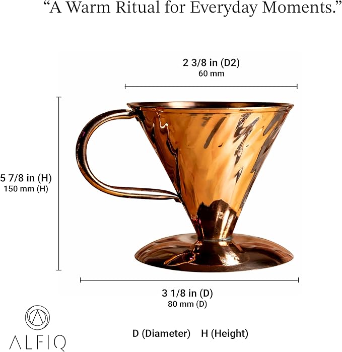Copper Pour Over Coffee Dripper 0.35L Single Cup Manual Brewer Reusable Metal Filter Cone for Cafe Quality Brew Premium Handcrafted Drip Maker