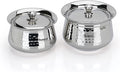 Sumeet Stainless Steel Handcrafted Hammered Texture Handi Set with Lid for Kitchen Set of 2 950ml &amp 1300ml Silver