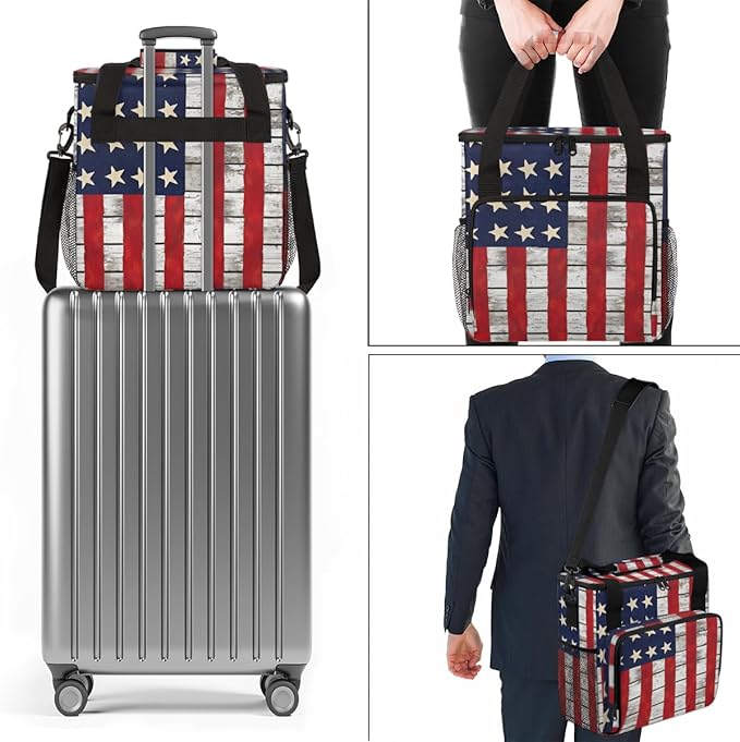 Retro Flag Coffee Maker Carrying Bag Portable Travel Storage Tote Bag Compatible with K-Mini or K-Mini Plus Single Serve Coffee Brewer Carrying Case with Multiple Pockets &amp Shoulder Strap