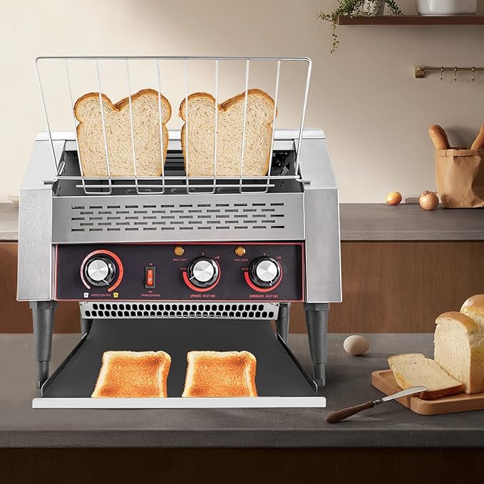 Commercial Conveyor Toaster 150/450 Slices/Hour Stainless Steel Heavy Duty Industrial Toasters 1300w/2600w Countertop Bread Toaster for Baked Food (TT-450)