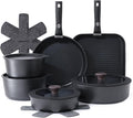 SENSARTE 17 Piece Pots and Pans Set Nonstick Detachable Handle Cookware Set Induction Kitchen Cookware Set with Removable Handle Healthy Non Stick for RV Dishwasher ＆ Oven Safe PFOA Free (Black)