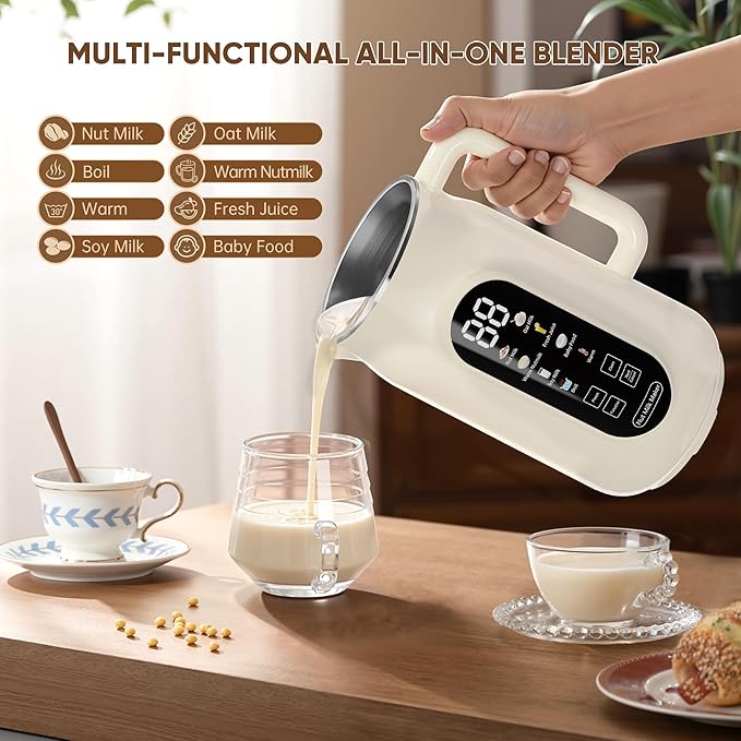 10-in-1 Nut Milk Maker Machine 42oz Automatic Nut Milk Maker with LED Touch Screen Self-Cleaning 12H Delay Start Keep Warm Automatic for Soy/Oat/Almond Milk JuiceCoconutPlant Base &amp Boil W