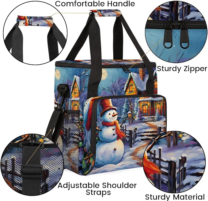 Xmas Snowman Coffee Maker Carrying Bag Cartoon Snowman Travel Storage Bag Compatible with K-Mini or K-Mini Plus Single Serve Coffee Brewer Carrying Case with Multiple Pockets &amp Shoulder Strap