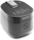 GreenPan Carb Reducing Electric Rice Cooker 4 Cups Uncooked/8 Cooked Rice 10 Presets LED Display Healthier Meals Delay Timer PFAS-Free Ceramic Nonstick Removable Bowl Cool Touch Steam Graphit
