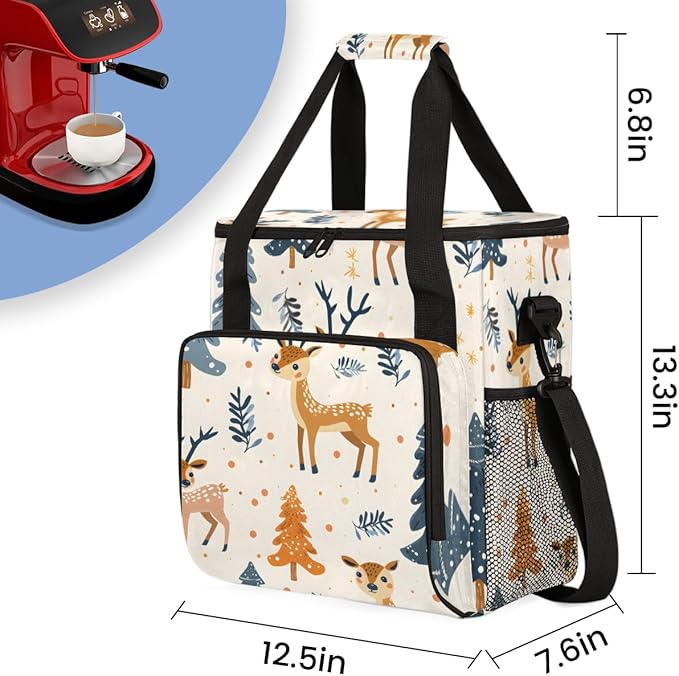 Cartoon Tree Coffee Maker Carrying Bag Retro Tree Travel Storage Bag Compatible with K-Mini or K-Mini Plus Single Serve Coffee Brewer Carrying Case with Multiple Pockets &amp Shoulder Strap