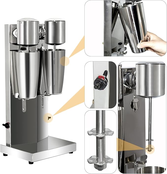 tonchean Commercial Double Head Milkshake Maker Stainless Steel Milk Shake with 2 Speeds Blender Electric Milkshake Maker Machine with 28 oz Stainless Steel Cup 110V 180W Silver