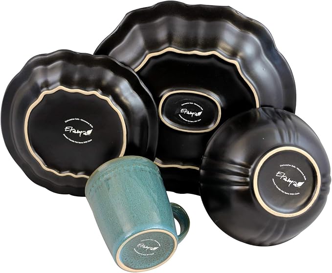 Unknown1 Coral Reef 16 Piece Dinnerware Set Blue Solid Casual Round Stoneware Medium