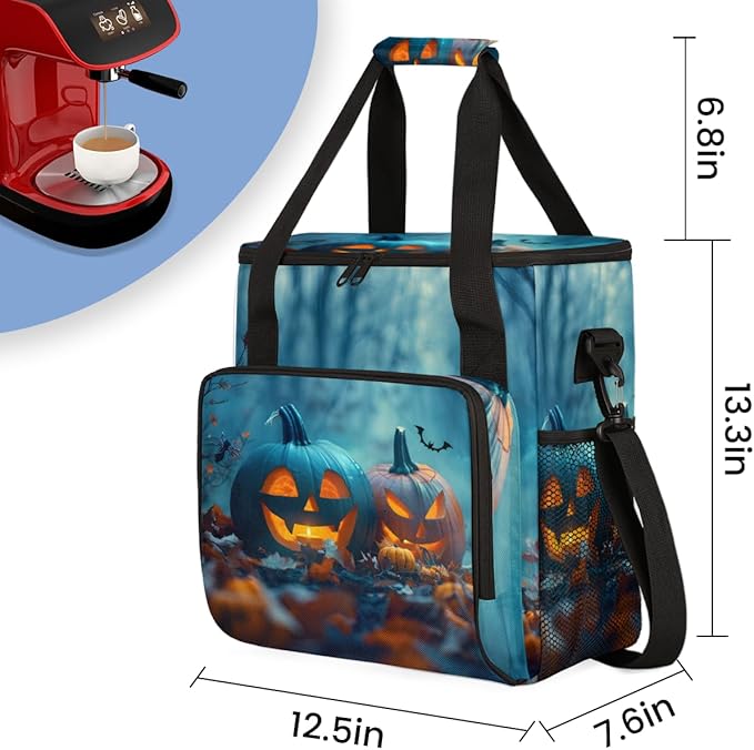 Abstract Pumpkin Coffee Maker Carrying Bag Bright Pumpkin Travel Storage Bag Compatible with K-Mini or K-Mini Plus Single Serve Coffee Brewer Carrying Case with Multiple Pockets &amp Shoulder Strap