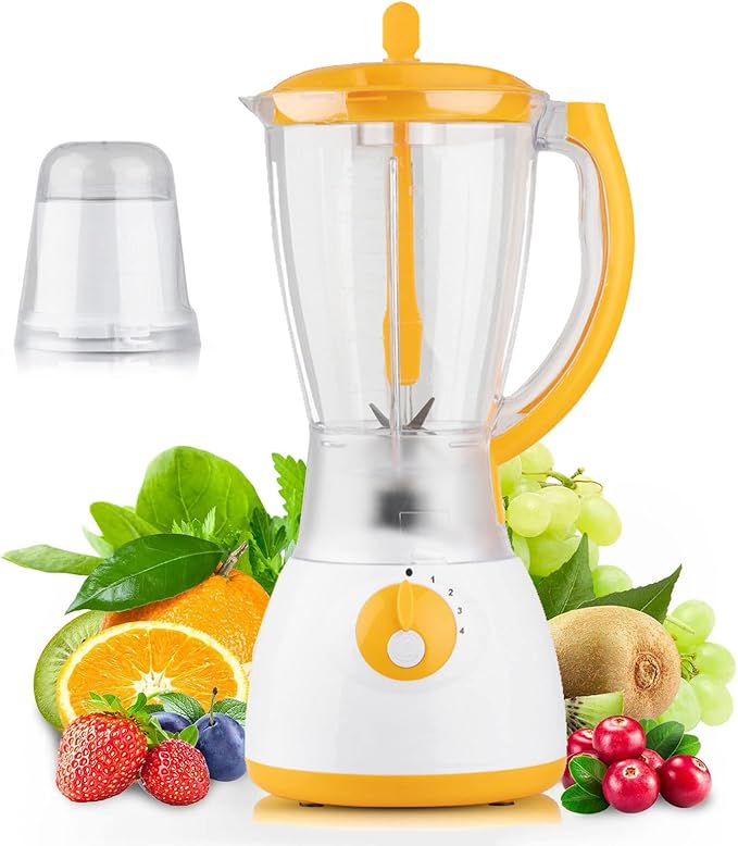 Blender Smoothie Maker 1000W High Speed Professional Smoothie Blender Adjustable Speed 1.5L Jar Kitchen Professional Food Processor Blender (Yellow)