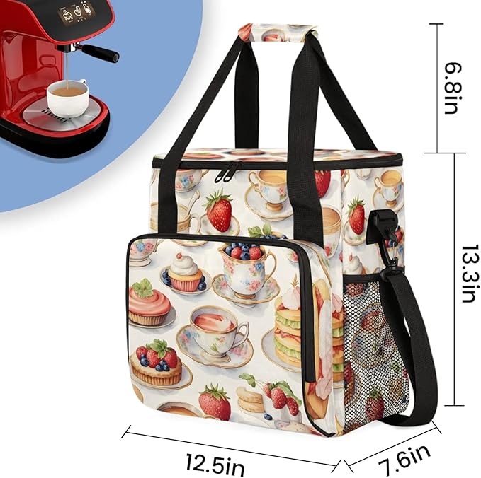 Cake Coffee Berry Coffee Maker Travel Bag for Keurig K-Mini/K-Mini Plus Insulated Waterproof Tote with Pockets Portable Single-Serve Brewer Case