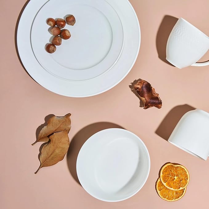 Anders and White 'Classica' - White Ethical Bone China Dinner Set. 12 Pieces Dinnerware Set. Contains 4X Dinner Plates Side Plates and Bowls. Vegan Friendly.