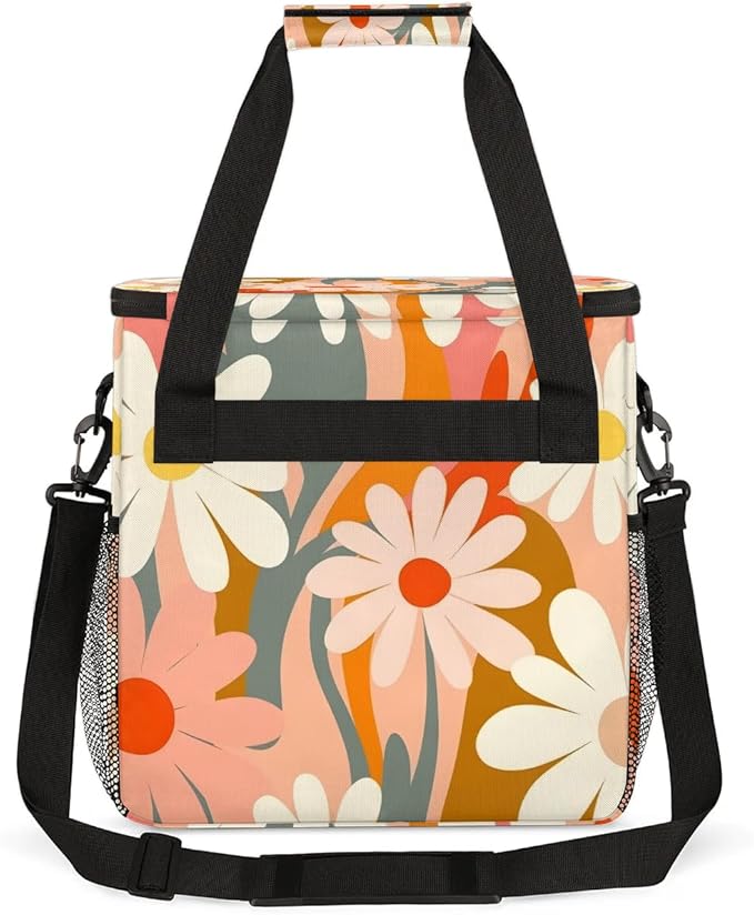 Abstract Daisy Flower Coffee Maker Carrying Bag for Keurig K-Mini or K-Mini Plus Storage Portable Coffee Maker Travel Bag