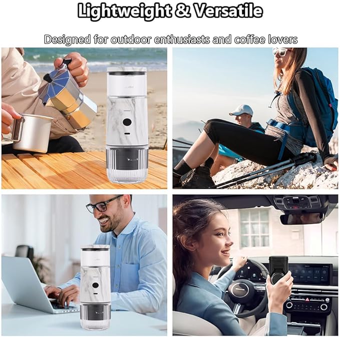 Portable Espresso Machine 2 in 1 Travel Coffee Machine Compatible with Cup Capsules and Ground Coffee Water Tank Capacity 100ml Portable USB Charging Suitable for Camping HikingBlack