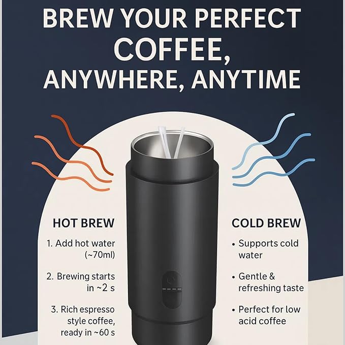 Portable Espresso Maker 20 Bar Travel Coffee Maker with USB Charging Compatible with Ground Coffee &amp Capsules (NS) Waterproof for Camping Hiking RV Car Office