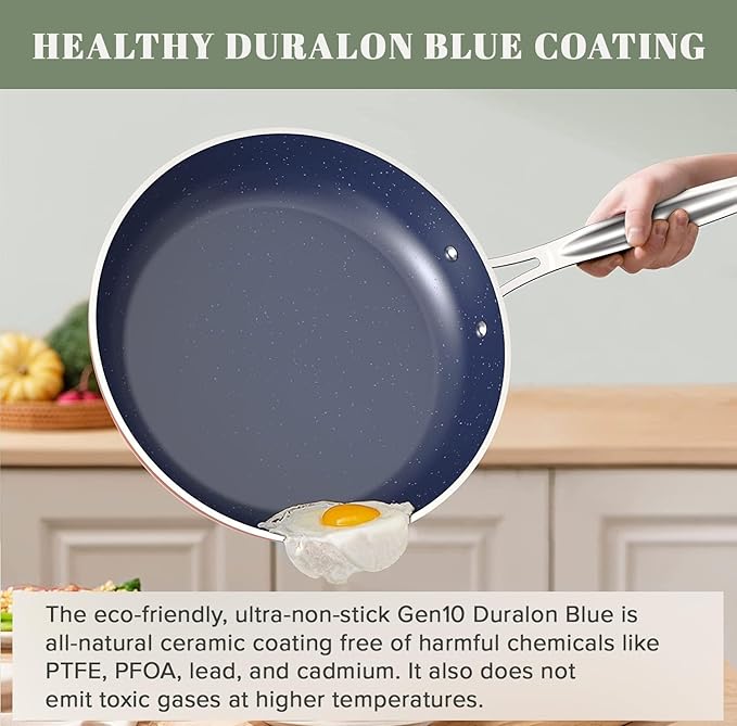Nuwave 12pc Forged Lightweight Cookware Set G10 Healthy Duralon Ceramic Ultra Non-Stick Coating Vented Tempered Glass Lids Stay-Cool Handles Induction-Ready &amp Works on All Cooktops PFAS Free