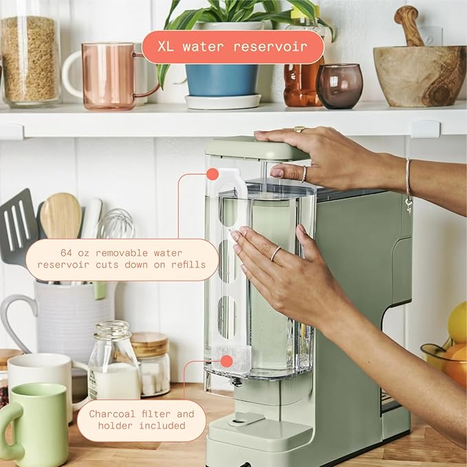 B - Perfect Grind Programmable Single-Serve Coffee Maker with Built-In Grinder Fresh Ground Brewing Touch Controls Reusable Filter Compact Countertop Design (Sage Green)