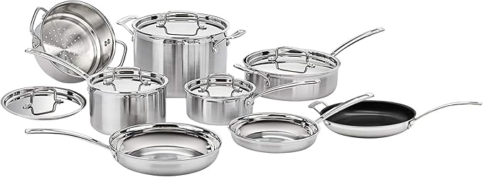 Cuisinart 13 Piece Cookware Set MultiClad Pro Triple Ply Silver MCP-13N